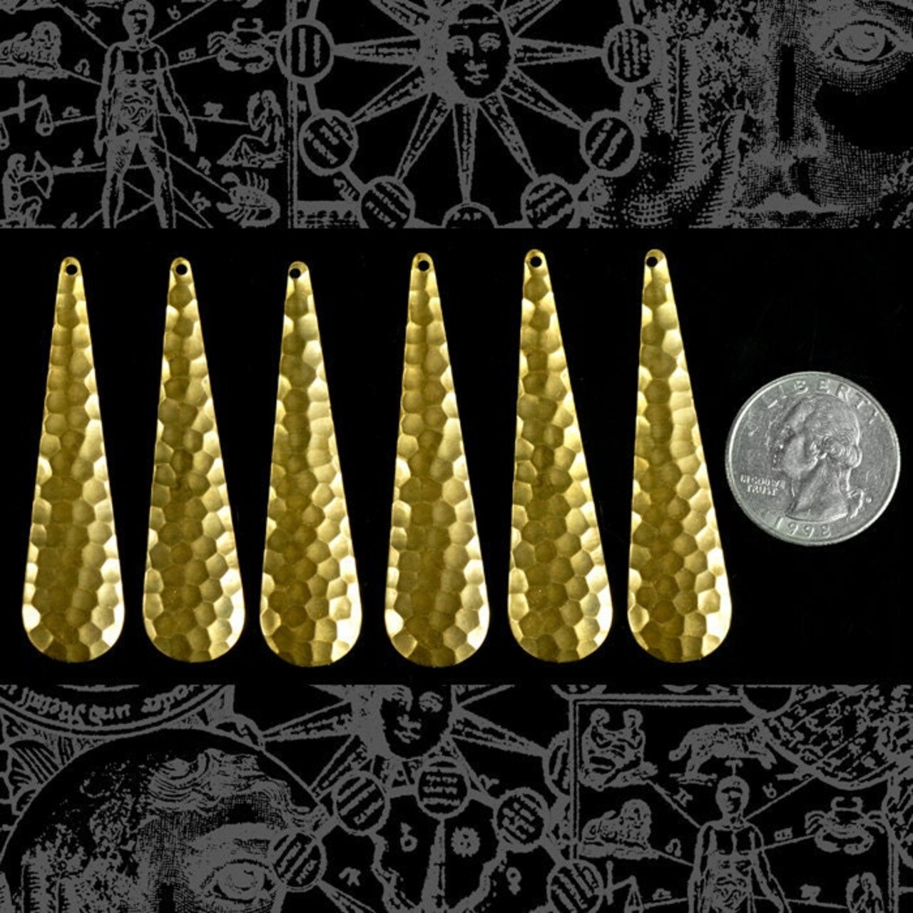 Raw Brass Hammered Brass Drop Charms - Set of Six - XXX - B-C70
